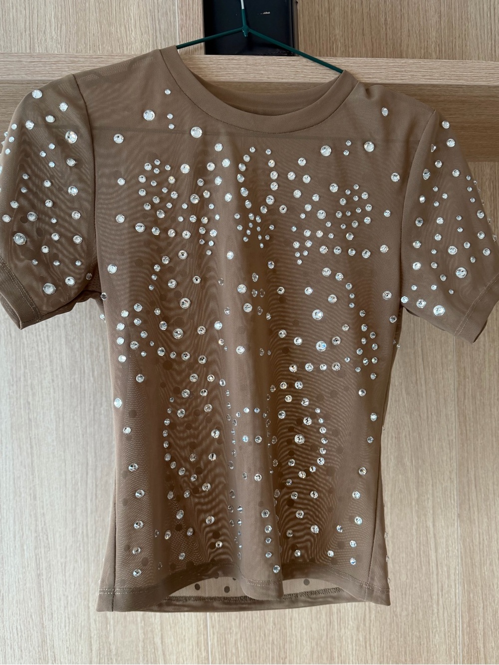 Cynthia Rowley Brown Short-Sleeve Tee with Crystal Embellishments